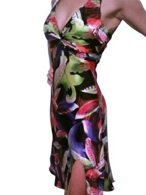 Vintage Caché Silk Tropical Halter Midi Dress Size 2
